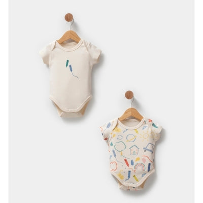 Pastel Kalem Desenli Kısa Kollu Body 2’li Set